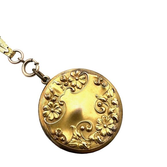 Antique Victorian Womens Necklace Gold Filled Tri Color Book Chain Locket 1800s - Picture 9 of 11
